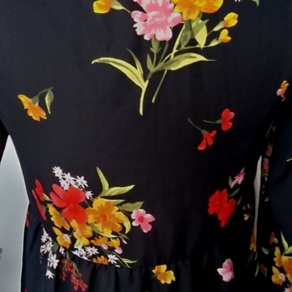 Boho Blouse Floral Flowy Peasant Style Semi Sheer Chiffon Blouse V Neck … - Picture 14 of 16